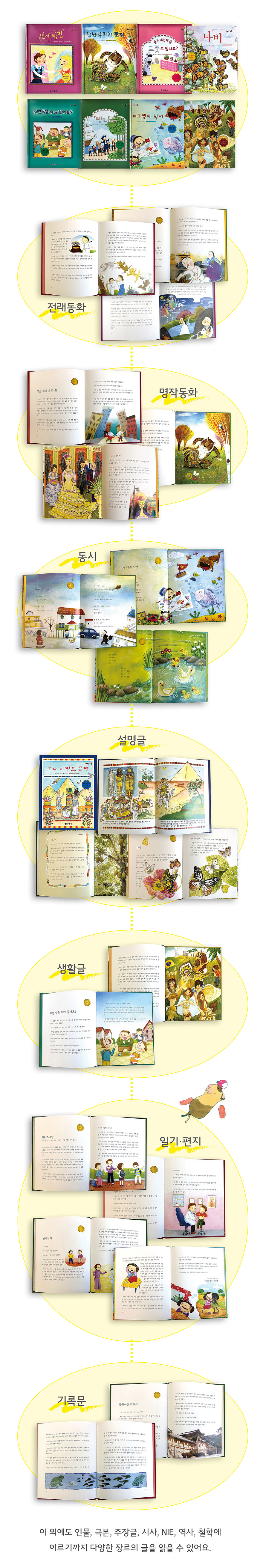 인사이트 교재 상세 소개 - 창작동화, 옛이야기, 명작동화, 설명글, 동시 등 다양한 장르의 교재 내용과 삽화